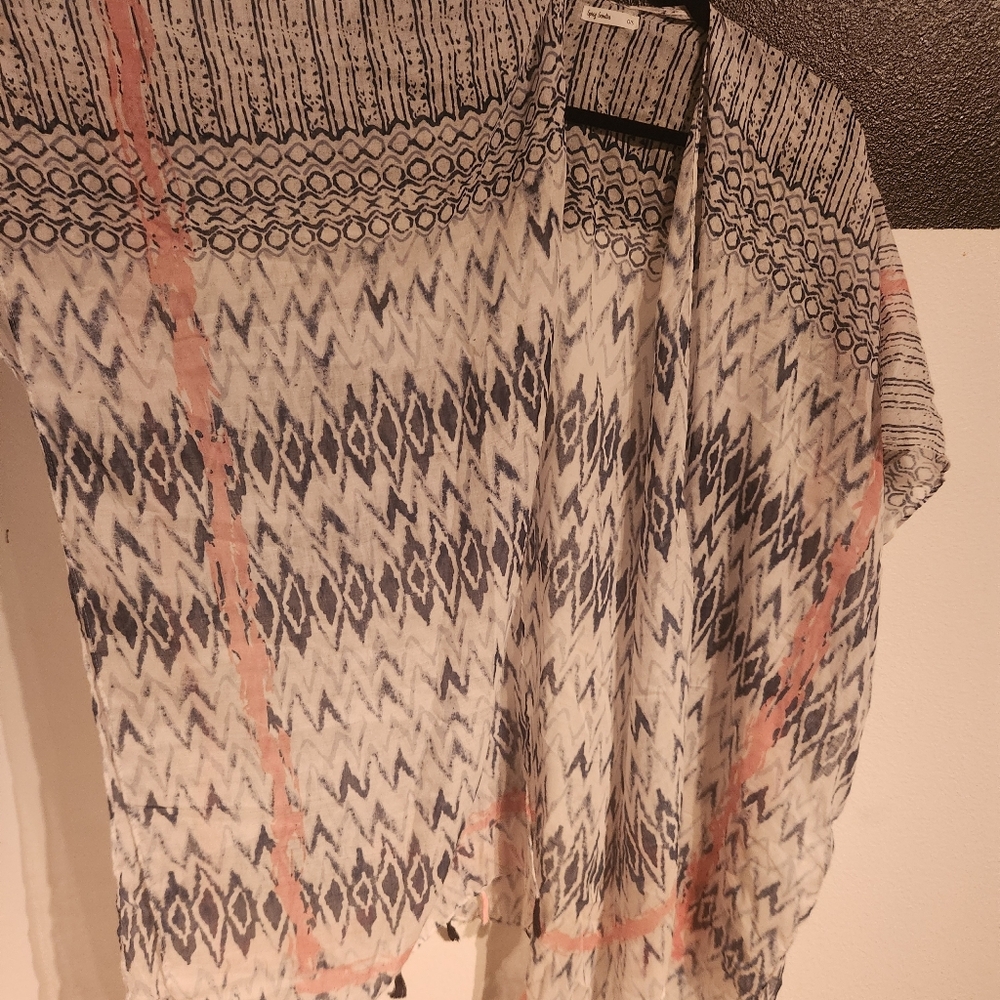 Spicy Sandia Blue White Pink Patterned Kimono One Size - Picture 4 of 6